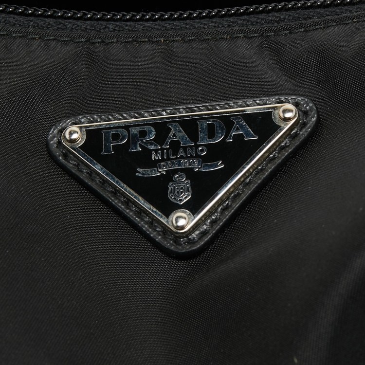 Pre Owned Prada Black Nylon and Leather Logo Slim Pouch 