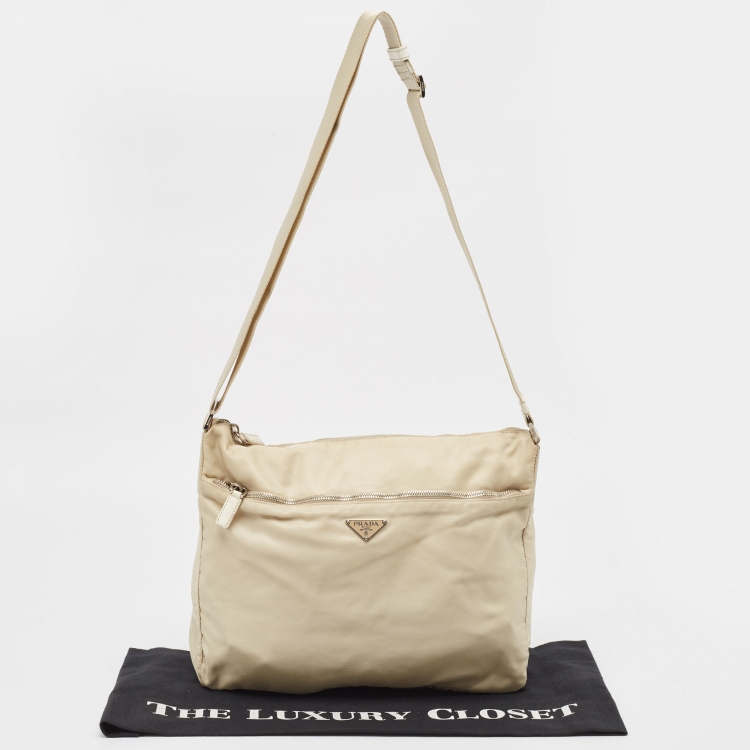 Pre Owned Prada Light Beige Nylon Messenger Bag