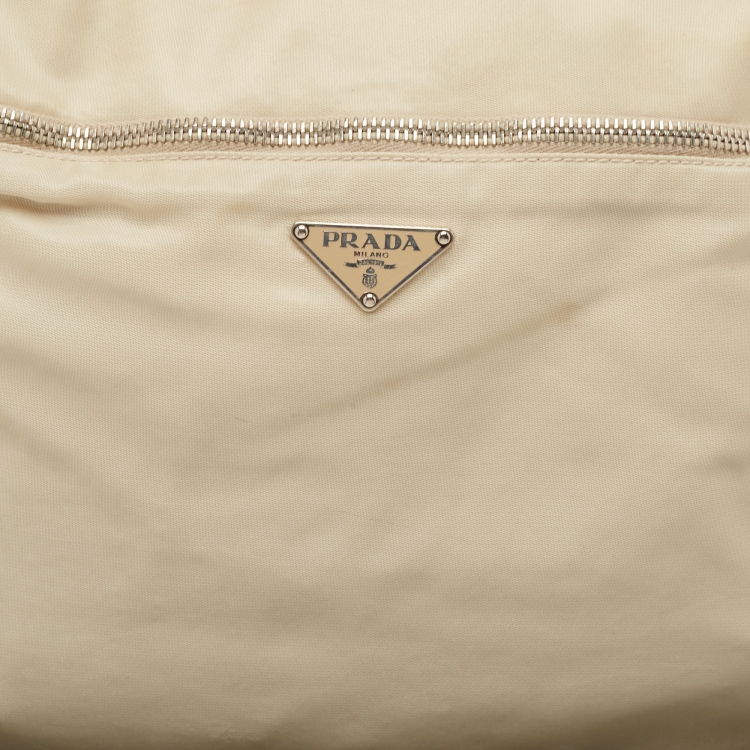 Pre Owned Prada Light Beige Nylon Messenger Bag