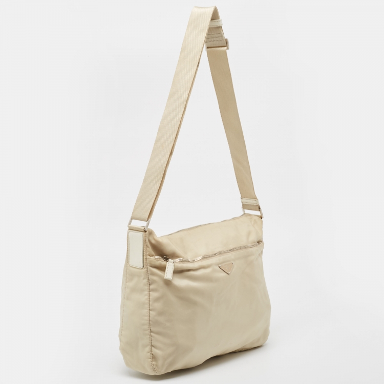 Pre Owned Prada Light Beige Nylon Messenger Bag