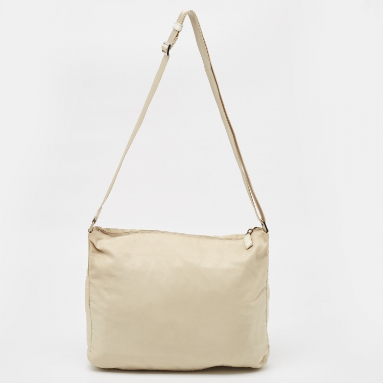 Pre Owned Prada Light Beige Nylon Messenger Bag