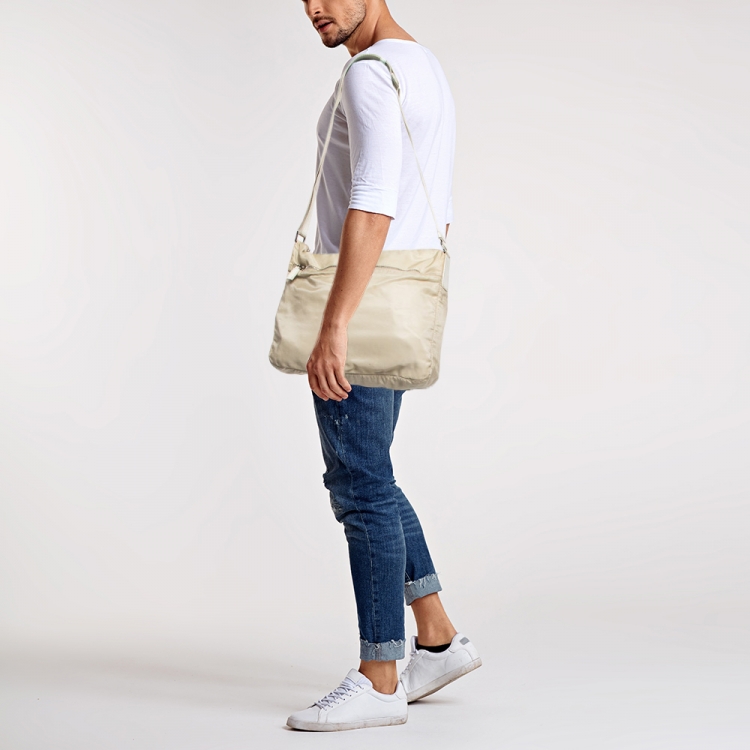 Pre Owned Prada Light Beige Nylon Messenger Bag