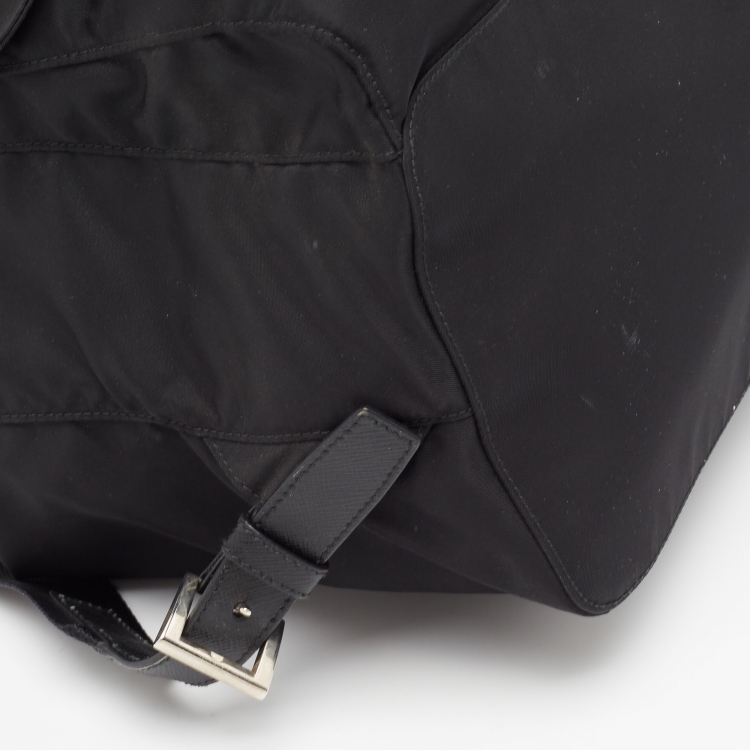 Pre Owned Prada Black Nylon Double Pocket Drawstring Backpack