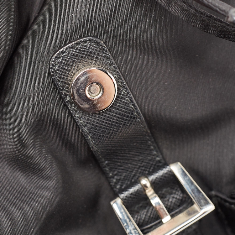 Pre Owned Prada Black Nylon Double Pocket Drawstring Backpack