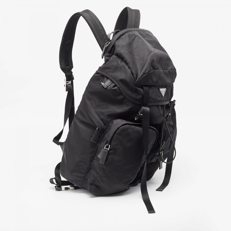 Pre Owned Prada Black Nylon and Saffiano Leather Backpack