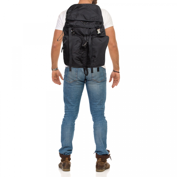 Pre Owned Prada Black Nylon and Saffiano Leather Backpack