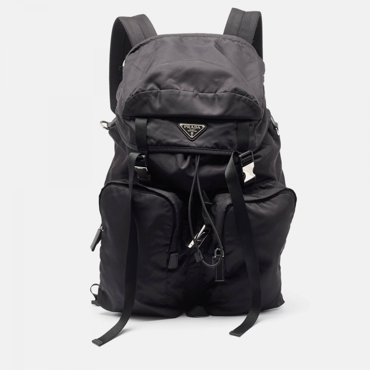 Pre Owned Prada Black Nylon and Saffiano Leather Backpack