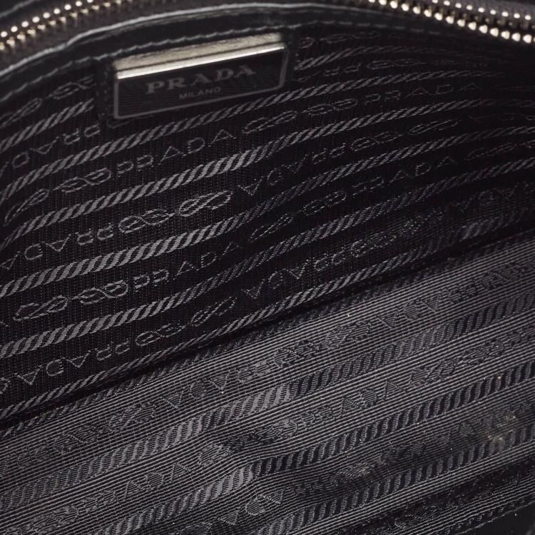Pre Owned Prada Black Saffiano Leather and Alligator Zip Pouch