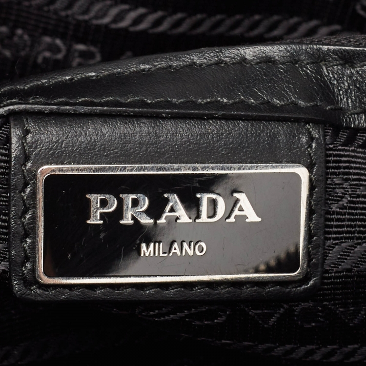 Pre Owned Prada Black Saffiano Leather and Alligator Zip Pouch