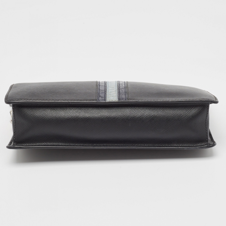 Pre Owned Prada Black Saffiano Leather and Alligator Zip Pouch
