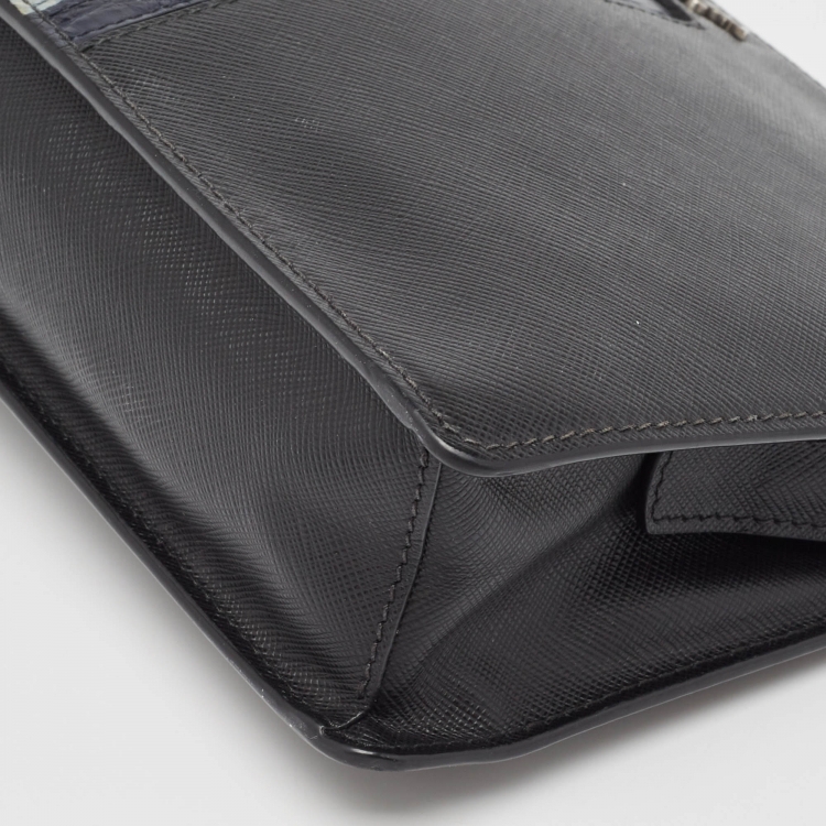 Pre Owned Prada Black Saffiano Leather and Alligator Zip Pouch