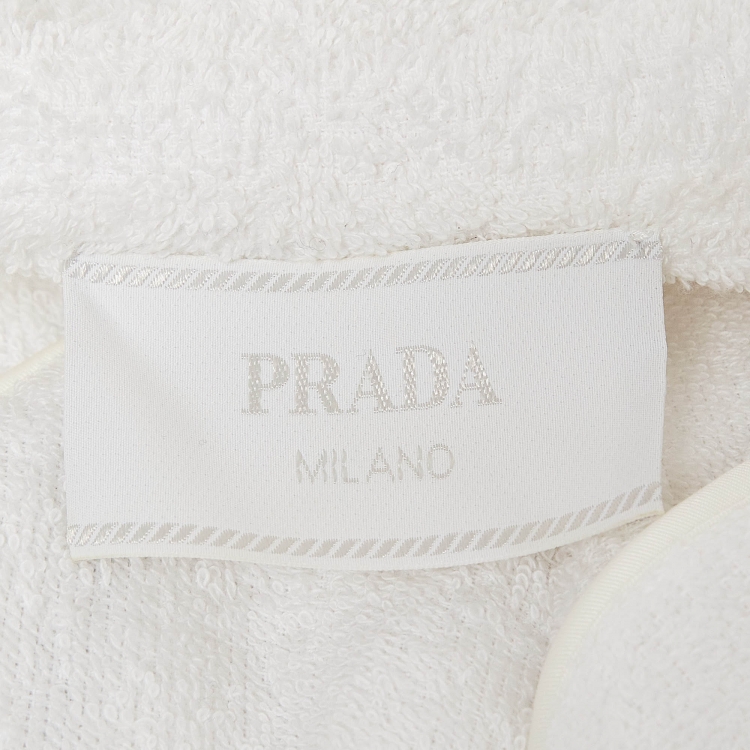 Pre Owned Prada White Terry Cotton Logo Detail Bowling Shirt XS