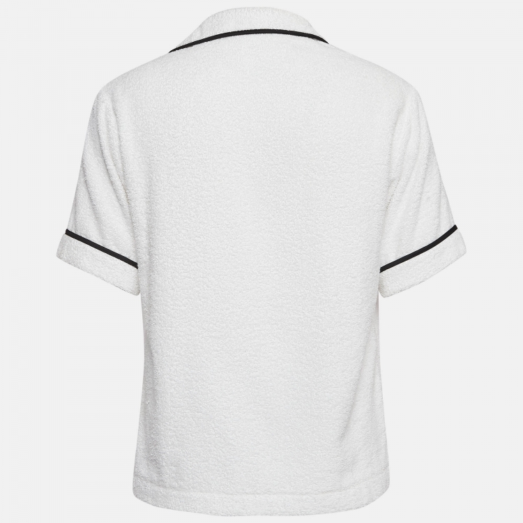 Pre Owned Prada White Terry Cotton Logo Detail Bowling Shirt XS