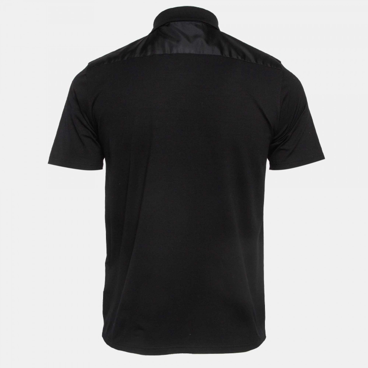 Pre Owned Prada Black Stretch Cotton Re-Nylon Detail Pocket Polo T-Shirt S