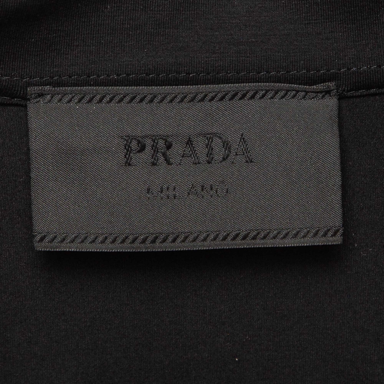 Pre Owned Prada Black Stretch Cotton Re-Nylon Detail Pocket Polo T-Shirt S
