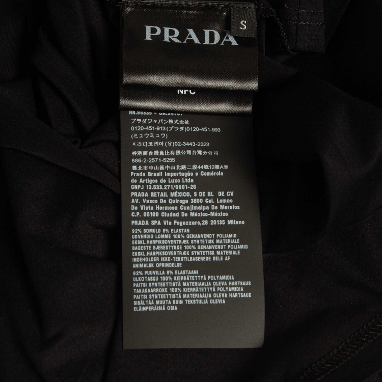 Pre Owned Prada Black Stretch Cotton Re-Nylon Detail Pocket Polo T-Shirt S