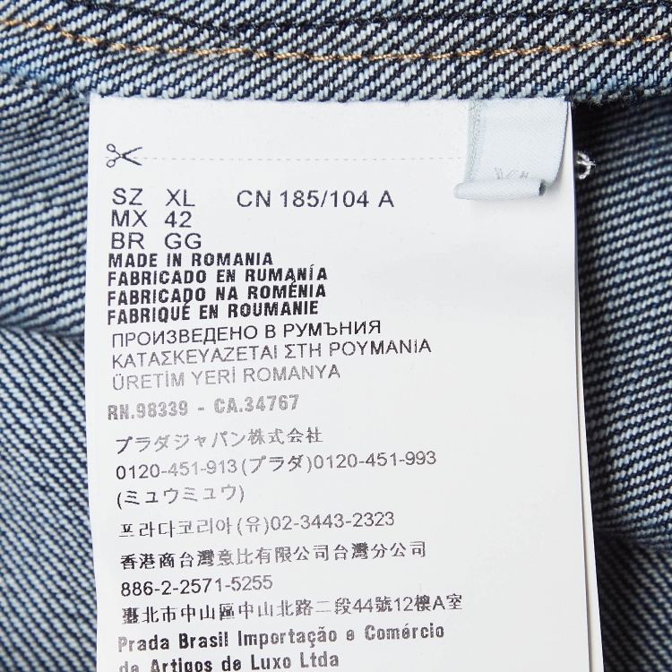 Pre Owned Prada Indigo Blue Denim Logo Plaque Detail Bowling Shirt XL