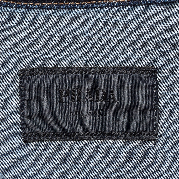 Pre Owned Prada Indigo Blue Denim Logo Plaque Detail Bowling Shirt XL