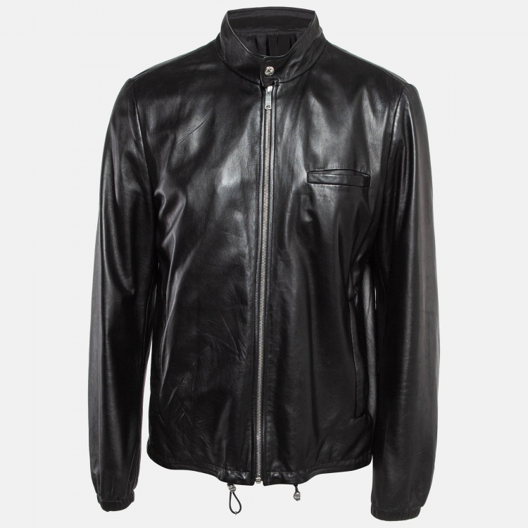 مملوكة مسبقًا Prada Black Leather and Nylon Reversible Jacket XL