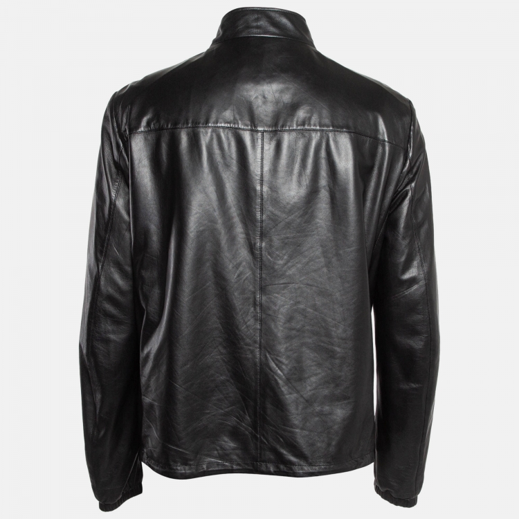مملوكة مسبقًا Prada Black Leather and Nylon Reversible Jacket XL