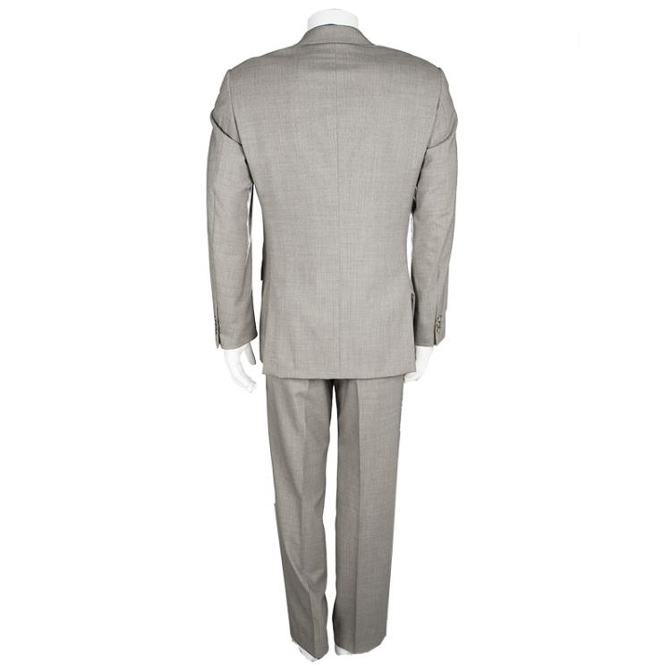 Pre Owned Prada Beige Pinstriped Wool Regular Fit Suit S