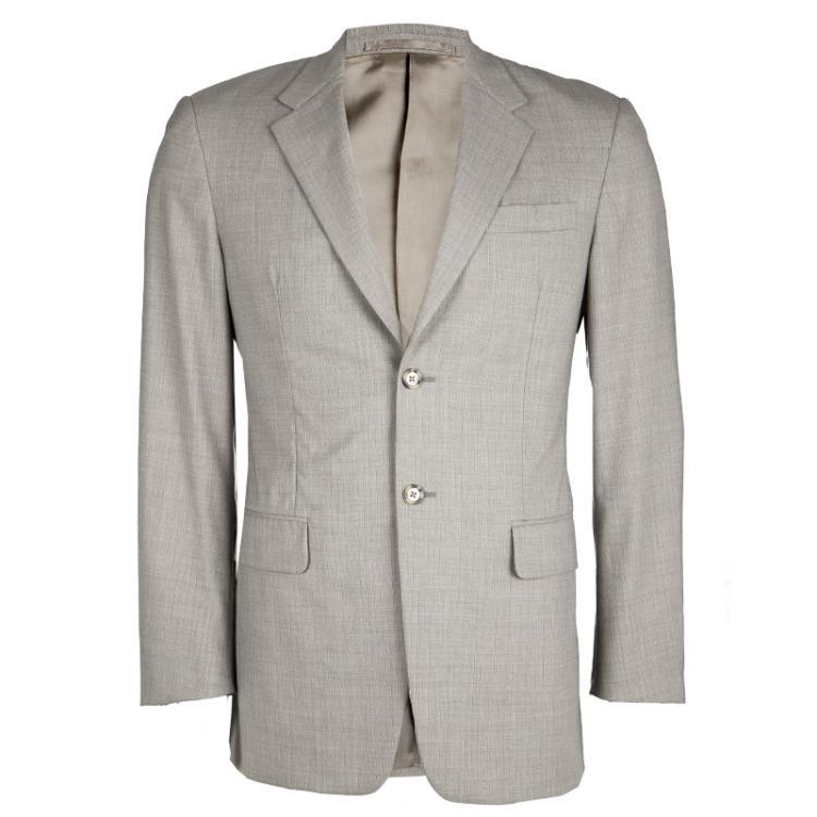 Pre Owned Prada Beige Pinstriped Wool Regular Fit Suit S