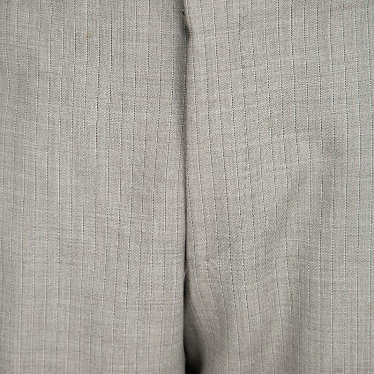 Pre Owned Prada Beige Pinstriped Wool Regular Fit Suit S