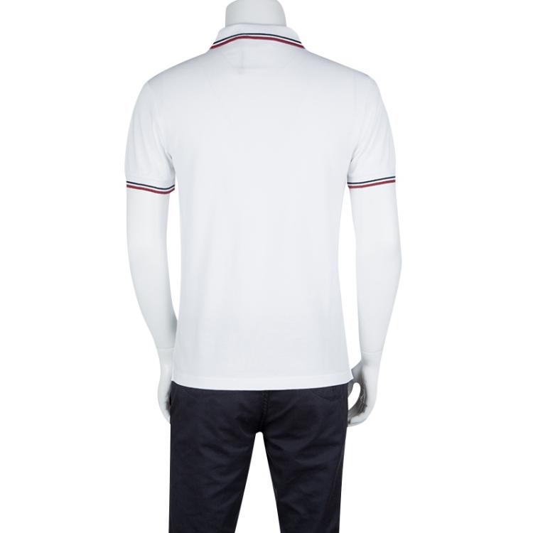 Pre Owned Prada White Honeycomb Knit Signature Stripe Cotton Polo T-Shirt M