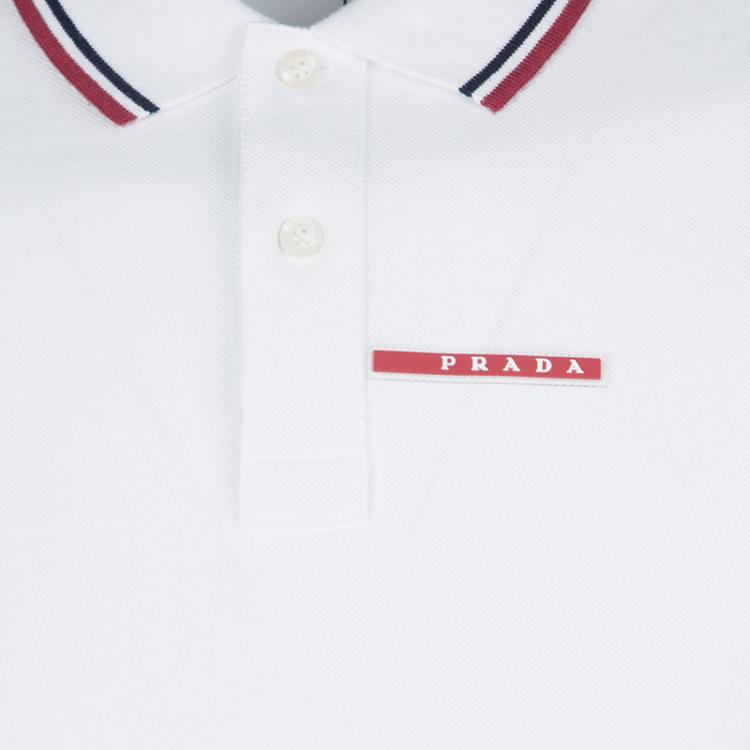 Pre Owned Prada White Honeycomb Knit Signature Stripe Cotton Polo T-Shirt M