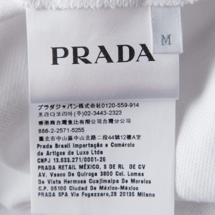 Pre Owned Prada White Honeycomb Knit Signature Stripe Cotton Polo T-Shirt M