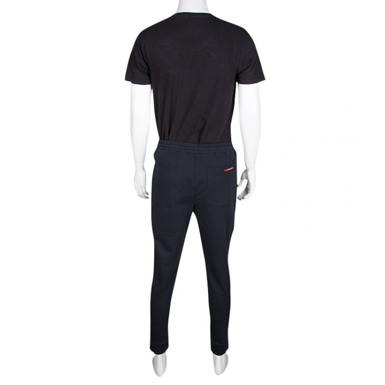 Pre Owned Prada Navy Blue Cotton Drawstring Detail Jogger Pants L