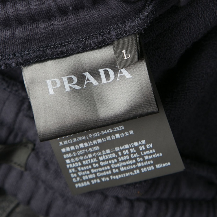 Pre Owned Prada Navy Blue Cotton Drawstring Detail Jogger Pants L