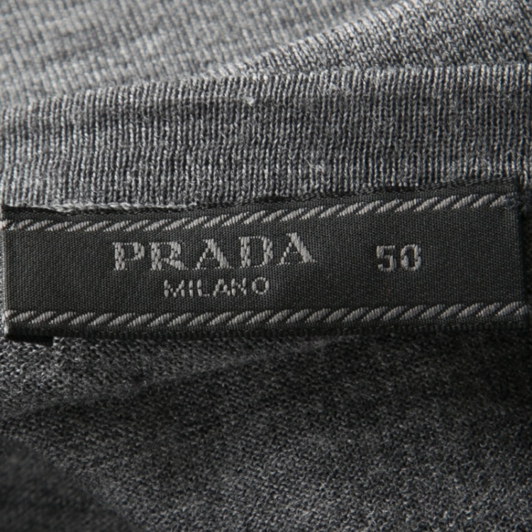 مملوكة مسبقًا Prada Grey Slub Knit Long Sleeve Crew Neck Sweater L