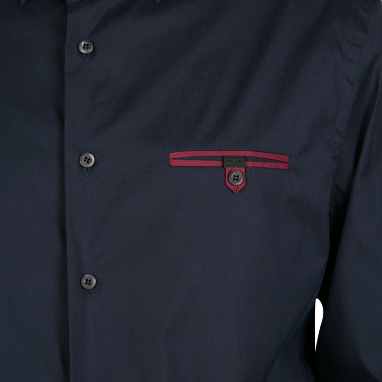 مملوكة مسبقًا Prada Navy Blue Cotton Button Front Long Sleeve Shirt XXL
