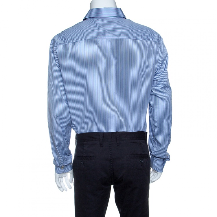 مملوكة مسبقًا Prada Blue Striped Cotton Long Sleeve Button Front Shirt 3XL