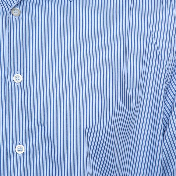 مملوكة مسبقًا Prada Blue Striped Cotton Long Sleeve Button Front Shirt 3XL