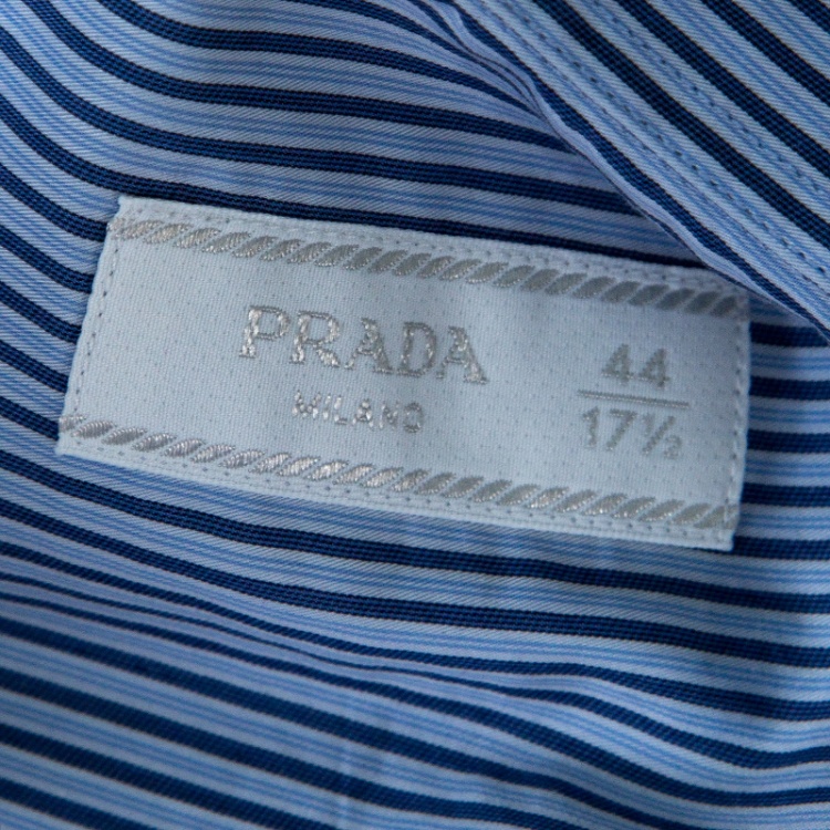 مملوكة مسبقًا Prada Blue Striped Cotton Long Sleeve Button Front Shirt 3XL