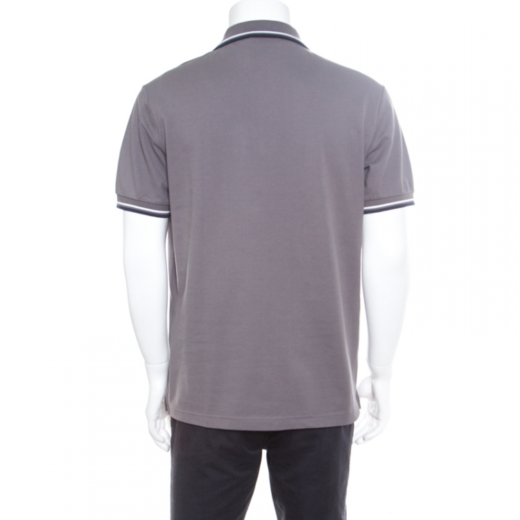 Pre Owned Prada Grey Honeycomb Knit Short Sleeve Polo T-Shirt XL