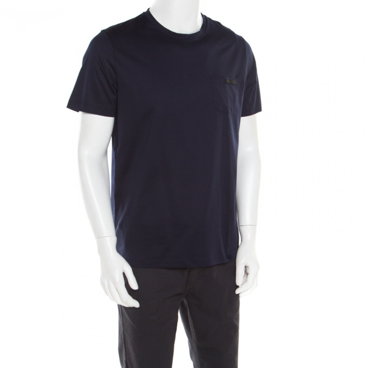 Prada Navy Blue Cotton Jersey Short Sleeve Crew Neck T-Shirt L