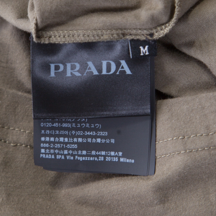 Pre Owned Prada Khaki Green Melange Cotton V Neck Short Sleeve T-Shirt M