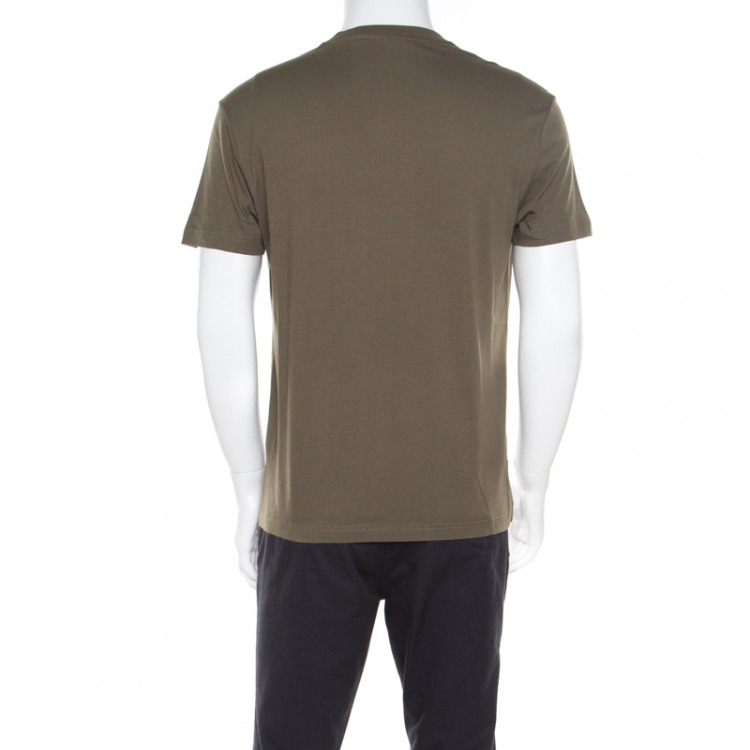 Pre Owned Prada Khaki Green Melange Cotton V Neck Short Sleeve T-Shirt M