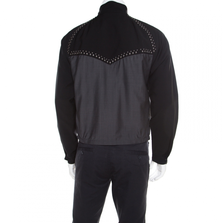 Pre Owned Prada Bicolor Wool and Mohair Studded Zip Front Jacket S