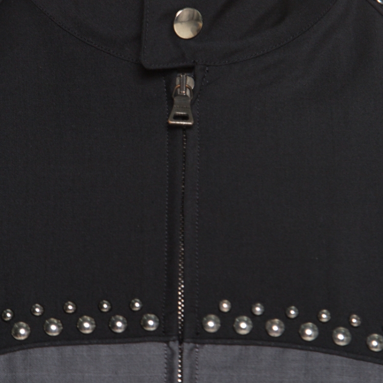 Pre Owned Prada Bicolor Wool and Mohair Studded Zip Front Jacket S