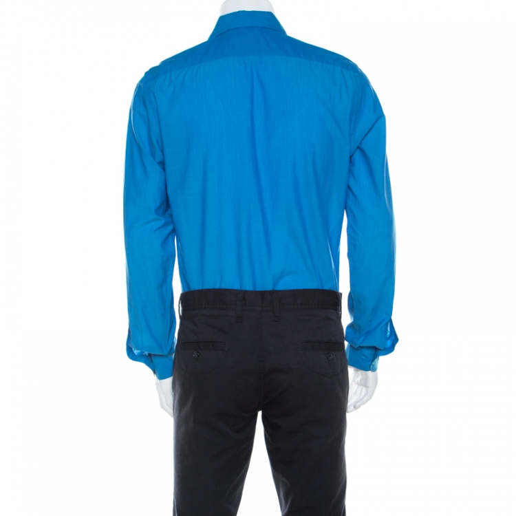 مملوكة مسبقًا Prada Blue Cotton Full Sleeve Shirt L