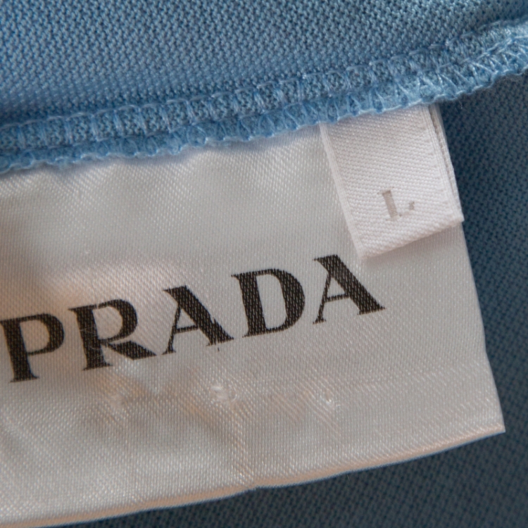 مملوكة مسبقًا Prada Blue and Burgundy Cotton Piqué Logo Patch Polo T Shirt L 