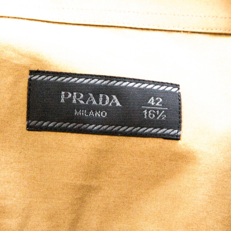 Pre Owned Prada Khaki-Beige Cotton Poplin Safari Style Full Sleeve Shirt L