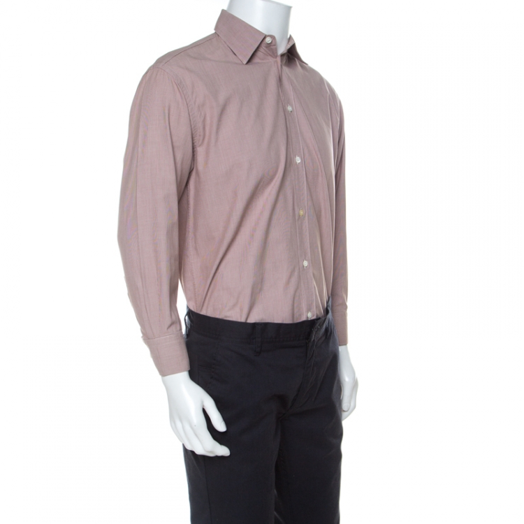 Pre Owned Prada Brown Micro Houndstooth Cotton Long Sleeve Shirt S