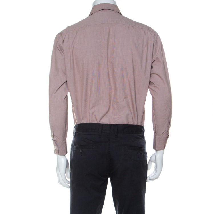 Pre Owned Prada Brown Micro Houndstooth Cotton Long Sleeve Shirt S