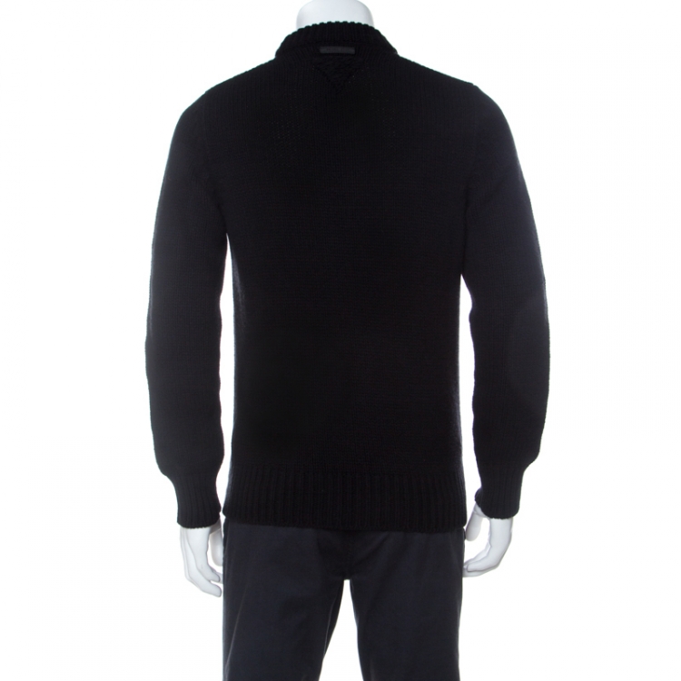 مملوكة مسبقًا Prada Black Cashmere Wool Knit Tonal Embroidered Logo Jumper M