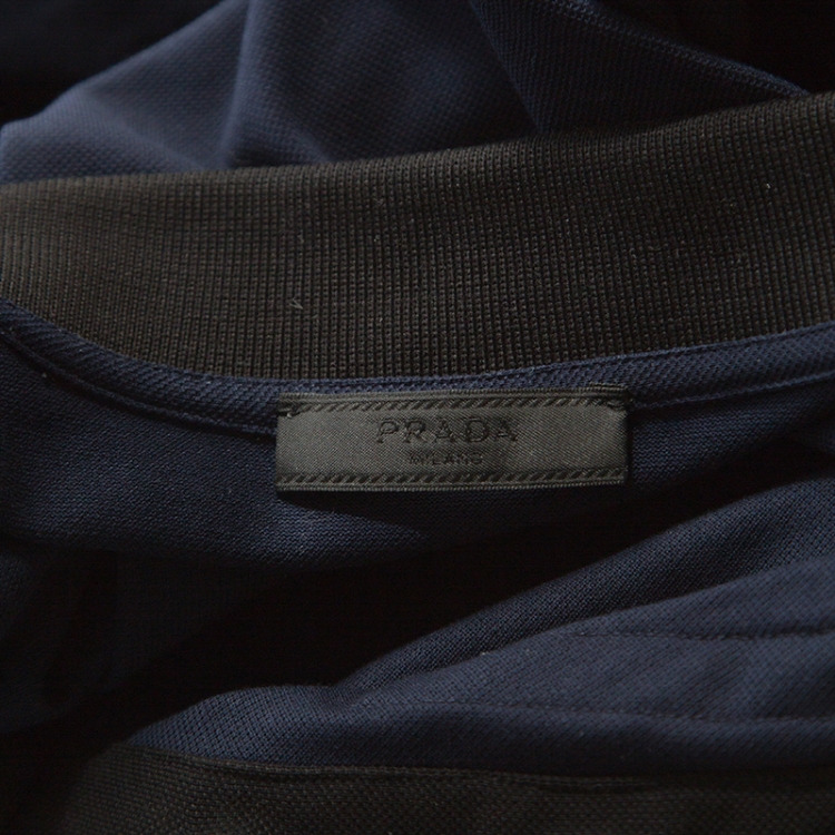مملوكة مسبقًا Prada Navy Blue Cotton Pique Panelled Polo T-Shirt M